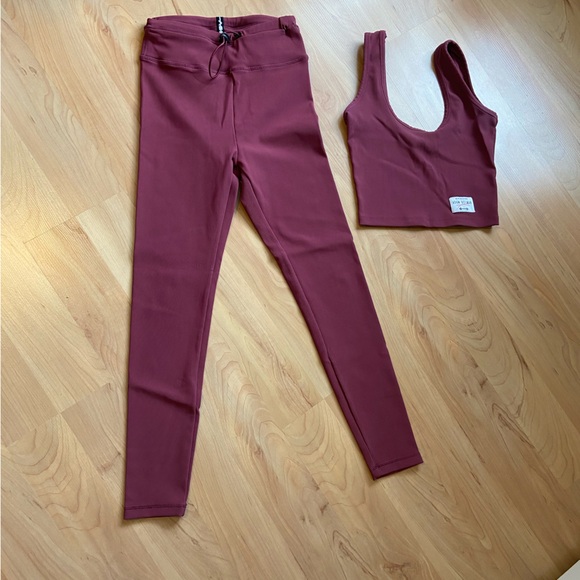 Adam Selman Sport Ribbed Burgundy Leggings and Sports Bra Set - Picture 3 of 10